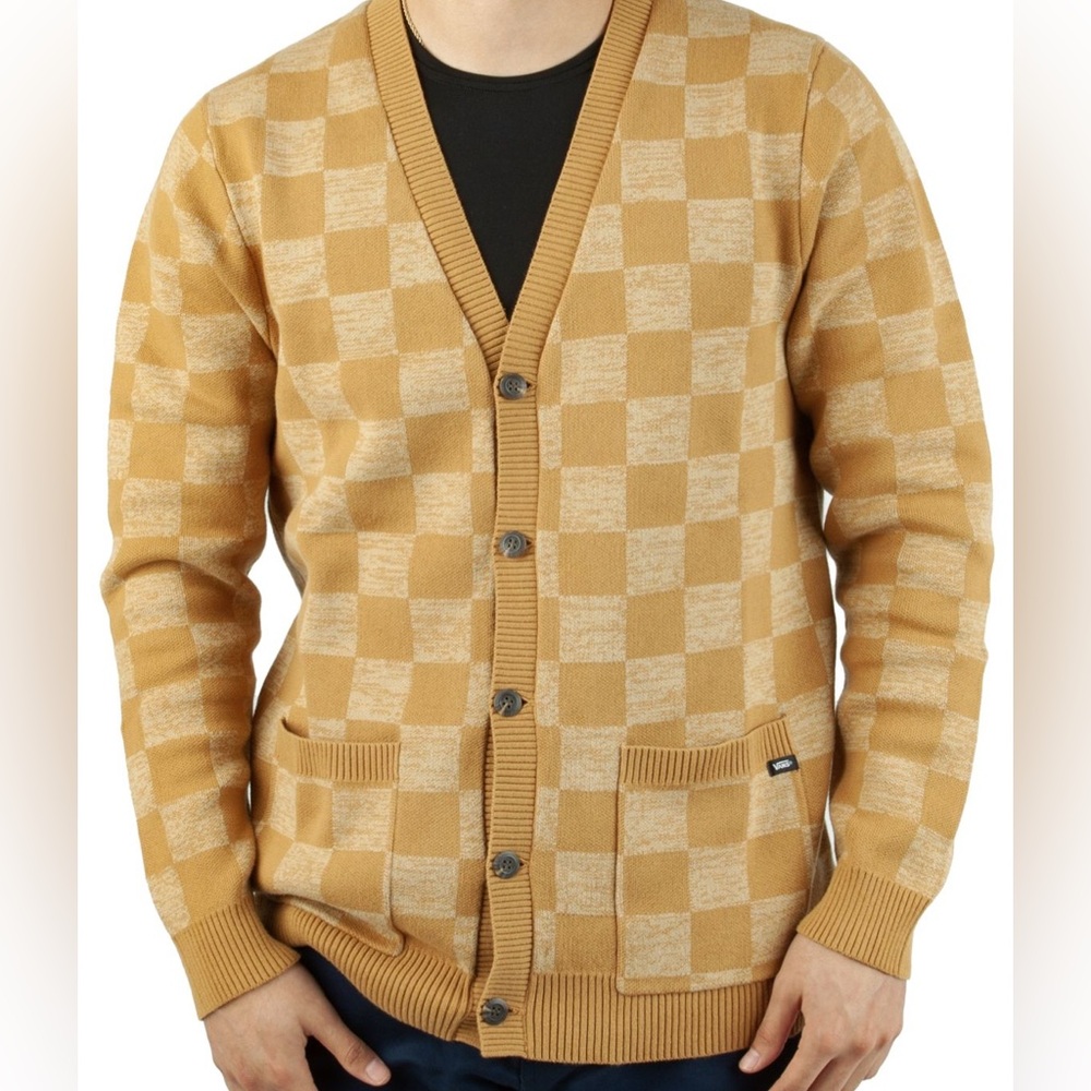 VANS Yellow Checkered Cardigan Sweater Size: Large